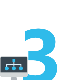 Icono de un número 3 con un ordenador