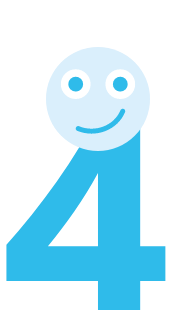 Icono de un número 4 con una cara riendo