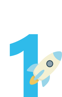 Icono de un número 1 con un cohete despegando