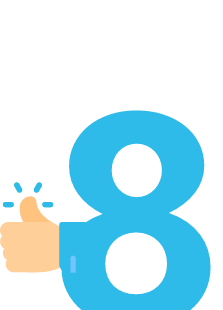 Icono de un número 8 con una mano dando un ok